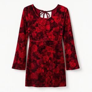 Chelsea & Violet Velvet Floral Mini Dress L Red Boho Gothic Open Back Party
